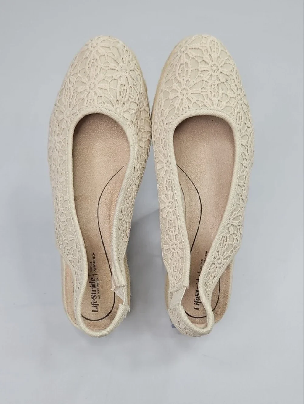 Lifestride Kayden Espadrille Cream/Tan  Wedge Pump Sandal Size 8.5 W